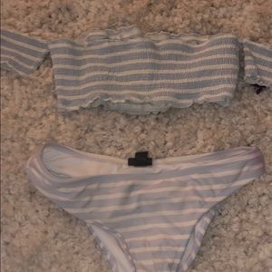 Off the shoulder striped blue and white Bikini